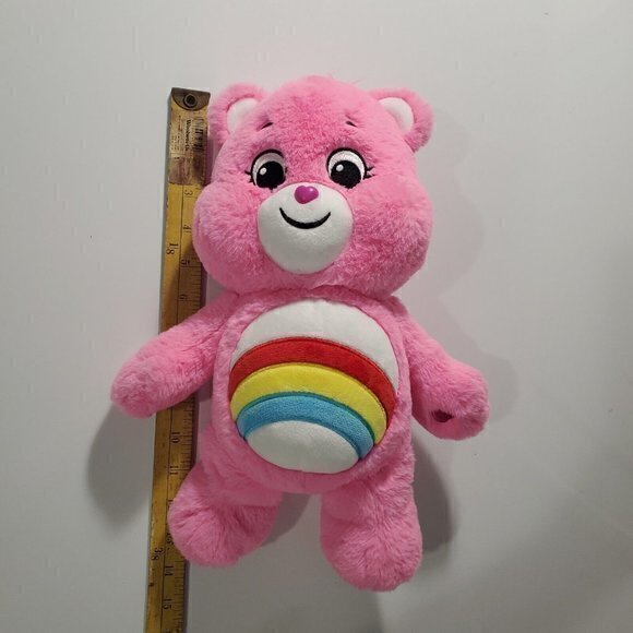 Care Bears 14" Cheer Bear‎ Rainbow Belly Symbol Pink Teddy Bear - Picture 3 of 6